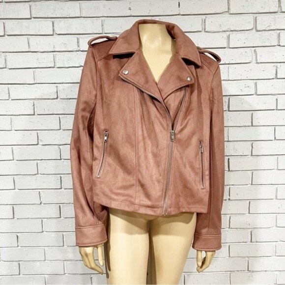 ASOS Pink Faux Suede Moto Jacket — Women’s Size 14 NWT - Picture 1 of 8